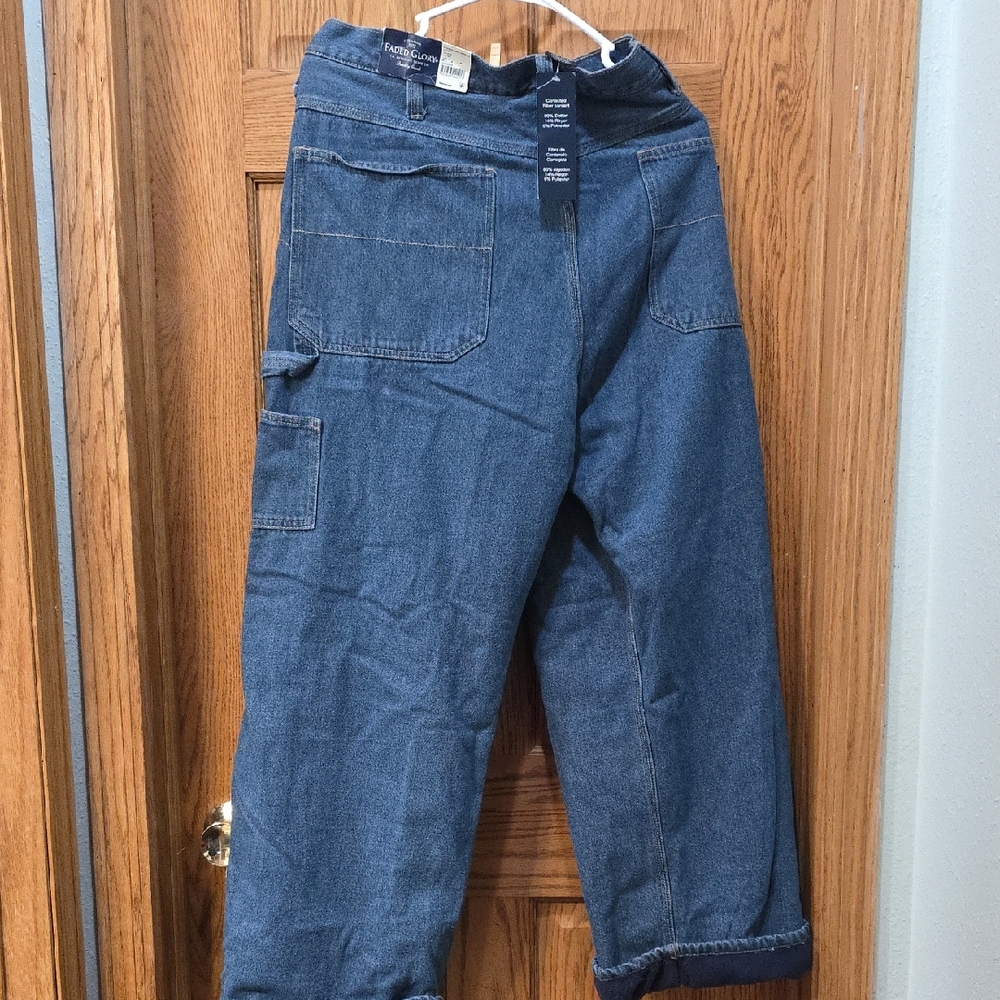 Faded Glory  Blue Denim Fleece LINED Mens Carpenter Jeans. Size 42 X 30. NWT Vtg